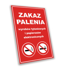 Tabliczka PCV - Zakaz Palenia wyrobów tytoniowych - red