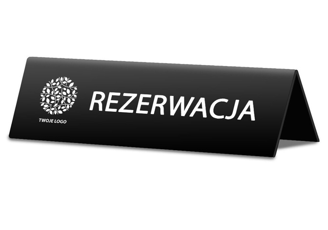 Tabliczka na stół - Rezerwacja 15cm x 5cm z logo firmy